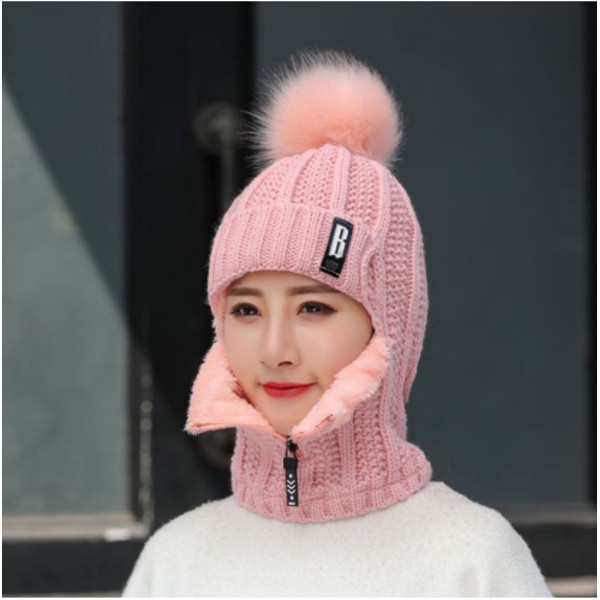 Dam Ull Stickad Mössa Vindtät Vinter Outdoor Ski Stickad Scarf pink