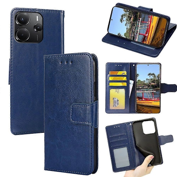 Til Xiaomi Redmi Note 14 4G (164,84 mm) Etui Pung PU Læder + TPU Foldbart Stativ Telefoncover Multicolor Sapphire