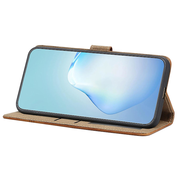 Retro PU læder wallet cover til Iphone 15 Pro - Hudvenlige linjer præget telefoncover med stativ Brown