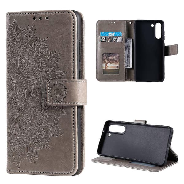 Præget Mandala Blomst Tegnebog Læder Etui til Samsung Galaxy S21 FE Multicolor Style E