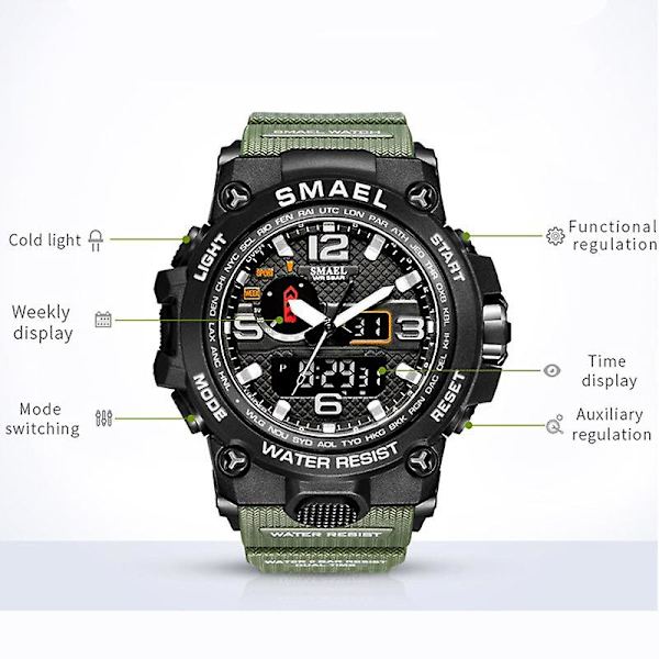 Smael Dual Display Digital Led Watch Pointer Typ Quartz Elektriska klockor Relogio Masculino Uomo Sportklocka 1545 CAMOBLUE