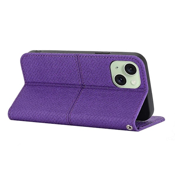 För iPhone 15 Plus Fodral Splitsad PU Läder Ställ Plånboksfodral med Rem Multicolor Style E