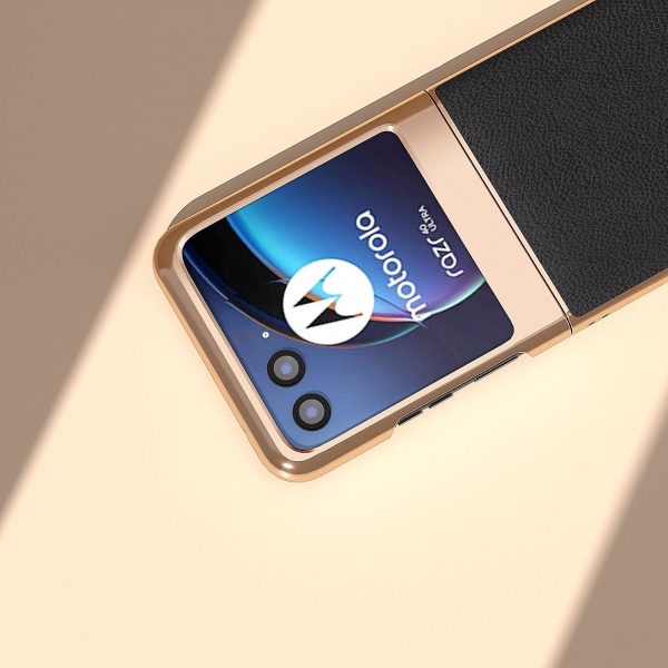 Äkta koläder + Pc Litchi case för Motorola Razr 40 Ultra 5g, nanogalvaniserat cover Black