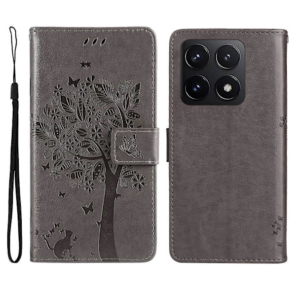 KT Imprinting Flower Series-3 Fodral till Xiaomi 14T Katt Träd Mönster Flip Läder Telefonskal Multicolor Style E