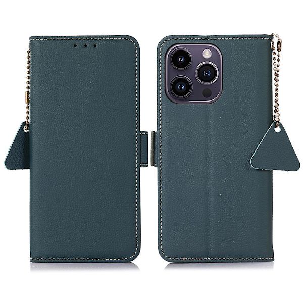 Stativ Phone case För Iphone 15 Pro Max, Läder Rfid Blockerande Plånbok Smartphone Cover Green