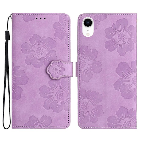 Blomstermønstret anti-drop telefoncover i PU-læder med stativ og pung til iPhone XR 6,1 tommer Multicolor Style B