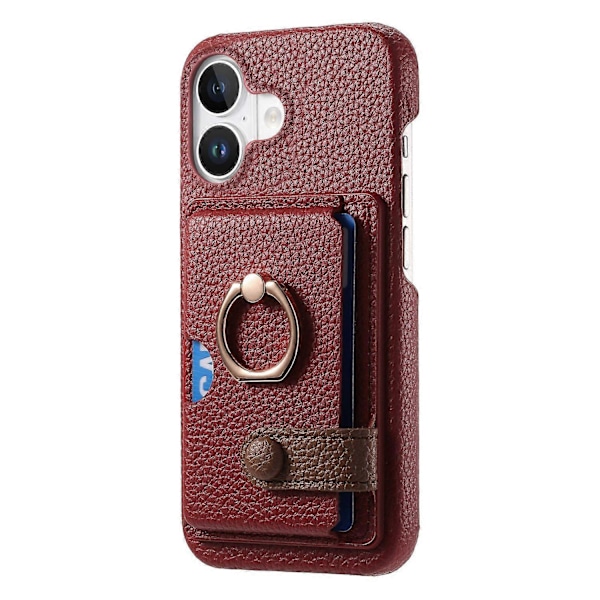 Y2 iPhone 16 -puhelimen kuori, jossa sormipidike, jalusta, korttipaikka ja nahkainen takakansi - Päivämäärä Aprikoosi Multicolor Red