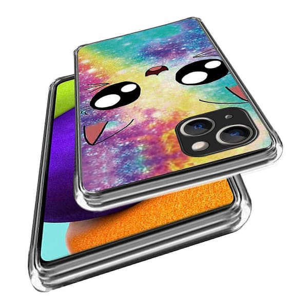 Blødt TPU-mønsterprint Smart Phone Cover til iPhone 15 Plus Multicolor Rainbow Cat