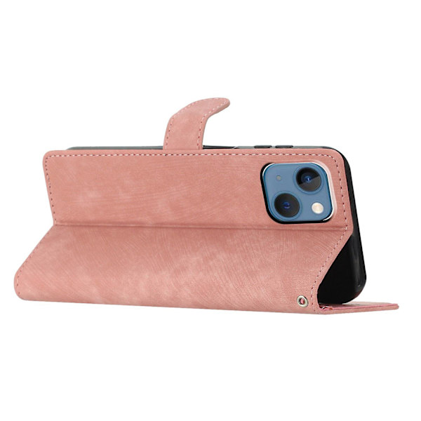 iPhone 15 Plus -puhelimelle tarkoitettu jalustallinen Skin-touch -puhelinkotelo PU-nahkaa, lompakko, slim-fit-mobiilipuhelinkotelo Rose Gold