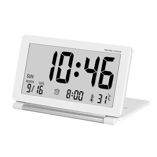 Digital reseväckarklocka, vikbar LCD-skärmsklocka med kalendertemperatursnoozefunktion, bärbart batteri