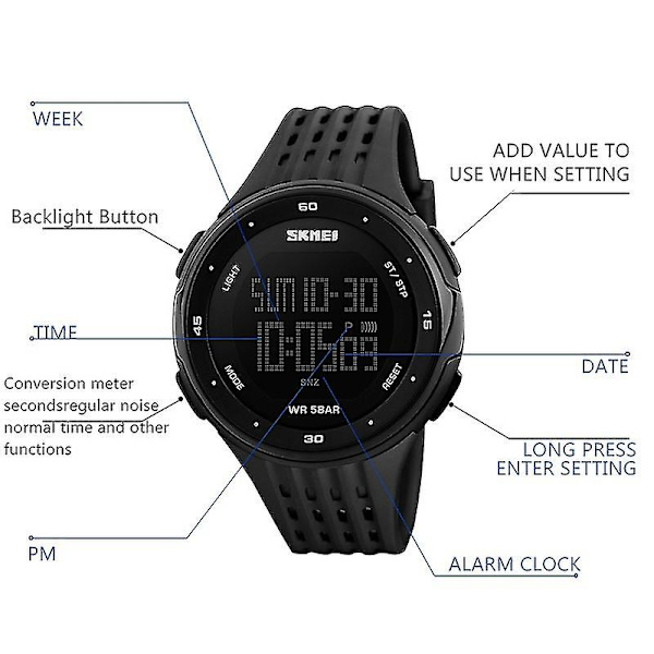 Skmei 1219 Men Multi-function Electronic Watch Silver