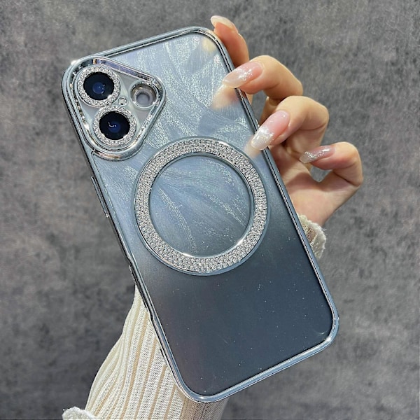 Magnetiskt skal för iPhone 16, fjädertextur, bling, glittrigt TPU+PC-telefonskal Multicolor Style D