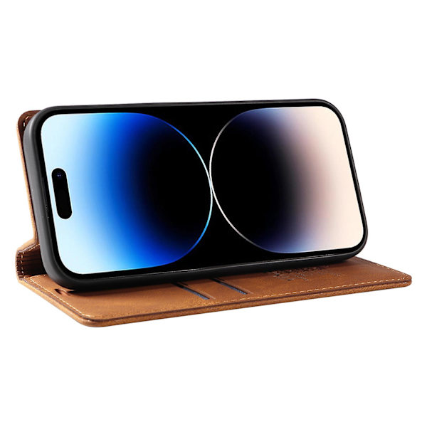 Case för Iphone 15 Pro, Pu Läder Skin-touch plånboksställ Cover Brown