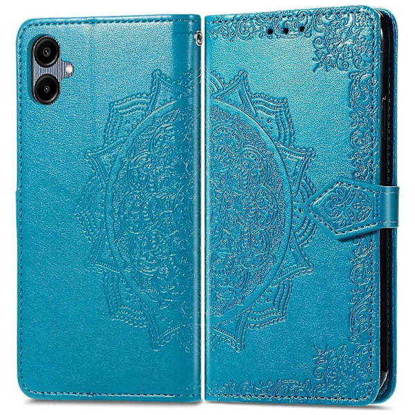 Til Samsung Galaxy A06 Etui Mandala Præget Design Læder Wallet Telefon Cover - Grå Multicolor Blue