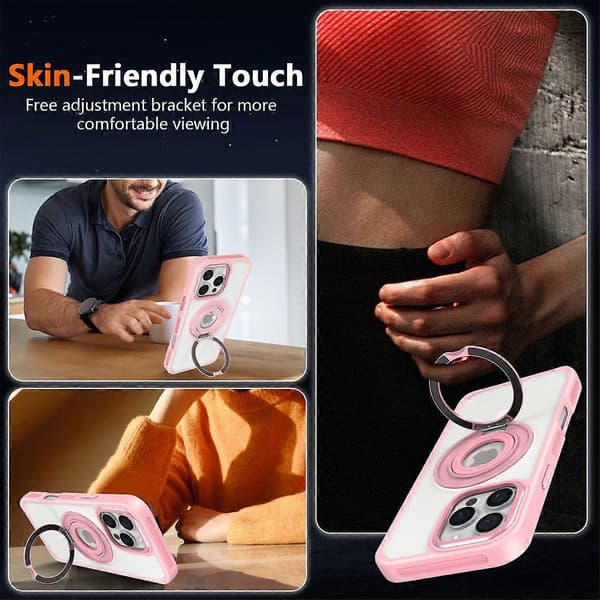 Til iPhone 16 Pro Cover TPU+PC Mat Bagside Telefon Cover med Silikone Ring Støttefod Multicolor Style E