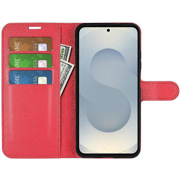 Til Samsung Galaxy S25 Edge Etui Litchi Tekstur Stødsikker Læderpung Telefoncover Multicolor Red