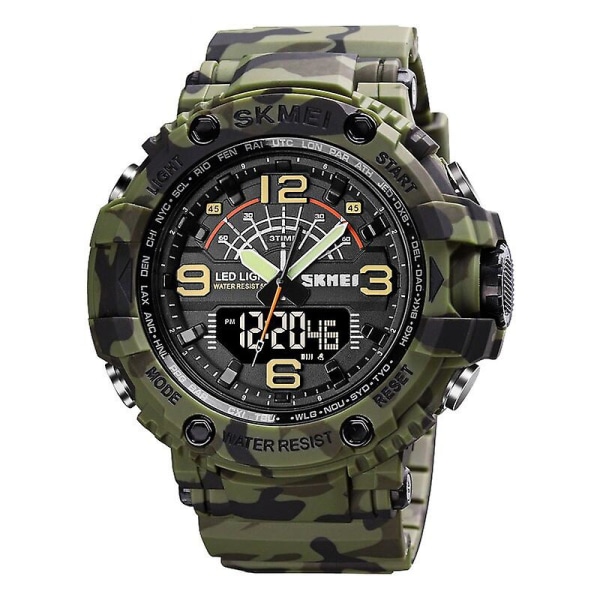 Skmei 1617 Kaksoisvalon Kellotaulu Kello, Väri: Maanvihreä Camouflage Not Specified