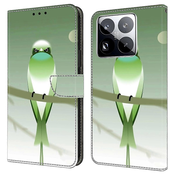 For Xiaomi 15 Pro Deksel PU Lær Lommebok Telefondeksel med Støtte Multicolor Green Bird
