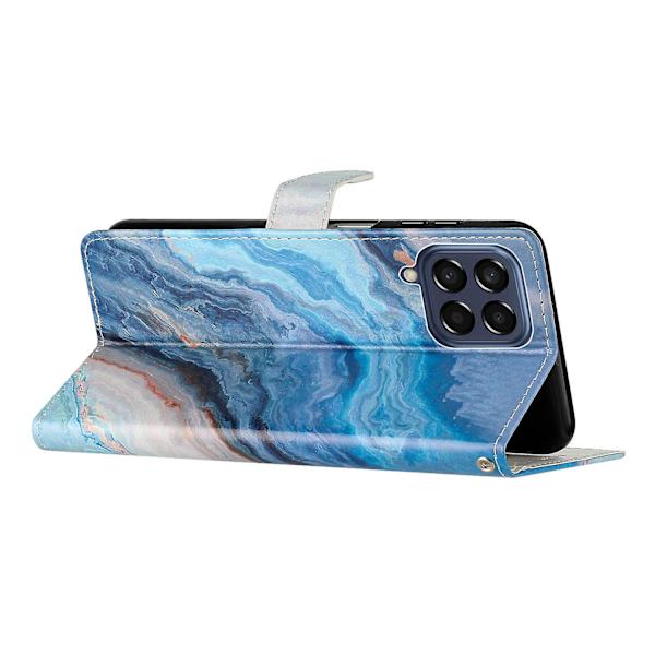 Stötsäkert cover för Samsung Galaxy M53 5g, mönsterutskrift Pu läder phone case Stativ plånbok med rem Blue Marble