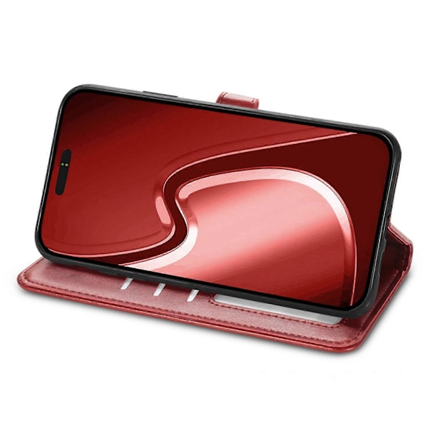 Læder telefoncover med pung, stativ og håndledsrem til iPhone 16 Pro Max - Grøn Multicolor Red