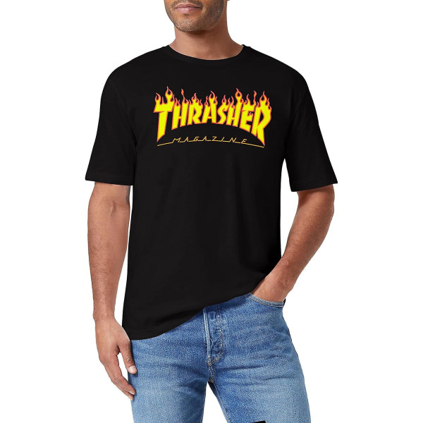 Thrasher Flame T-shirt för män - vuxen, 3xl Black-White XL