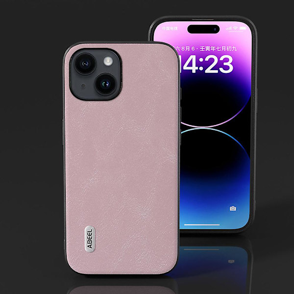 Phone case För Iphone 15, Kohud Texture Pu Läderbelagd PC + Tpu Anti-dropp cover Pink