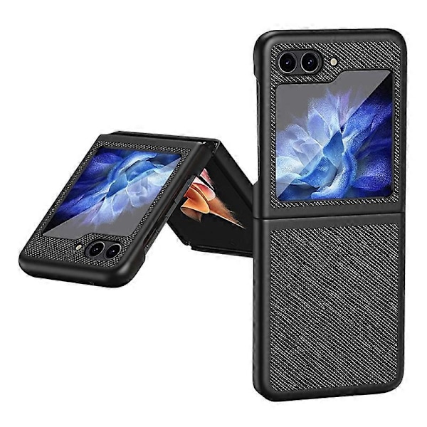 Til Samsung Galaxy Z Flip5 5G Kryds Tekstur Telefon Cover Gummibelagt PU Læder Hård PC Telefon Cover Multicolor Style A