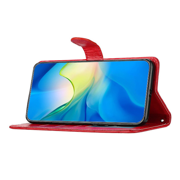 Stødsikkert Rhombus Syning Læder Etui med Pung og Støttefod til iPhone 15 Pro Red