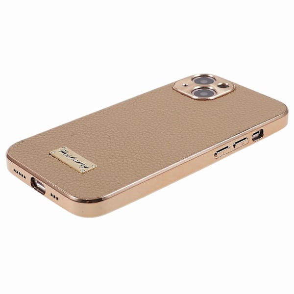 Aito lehmännahka+PC+TPU -puhelinkotelo iPhone 13 6.1 tuuman puhelimelle, galvanoidulla kehyksellä Multicolor Style C