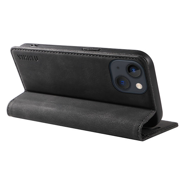 Skin-touch case för Iphone 15 Plus Pu läder plånboksställ Cover Black