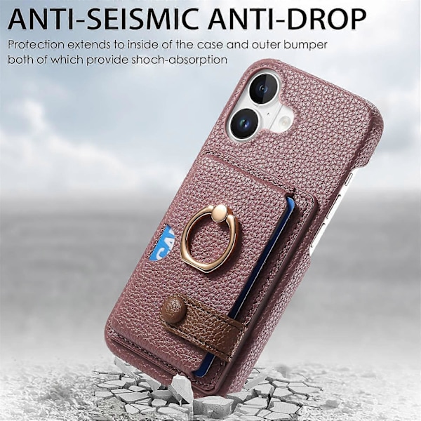 Y2 iPhone 16 -puhelinkuori, jossa sormipidike, jalusta, korttipaikka ja nahkainen takakansi- Multicolor Date Apricot