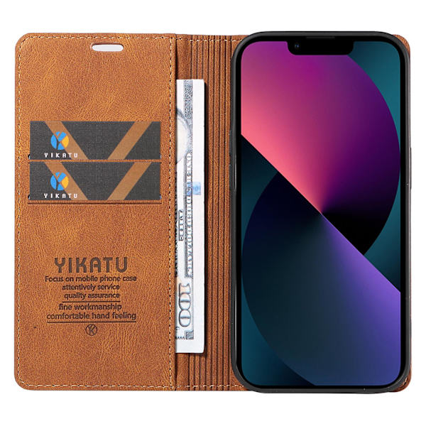 Skin-touch case för Iphone 15 Plus Pu läder plånboksställ Cover Brown