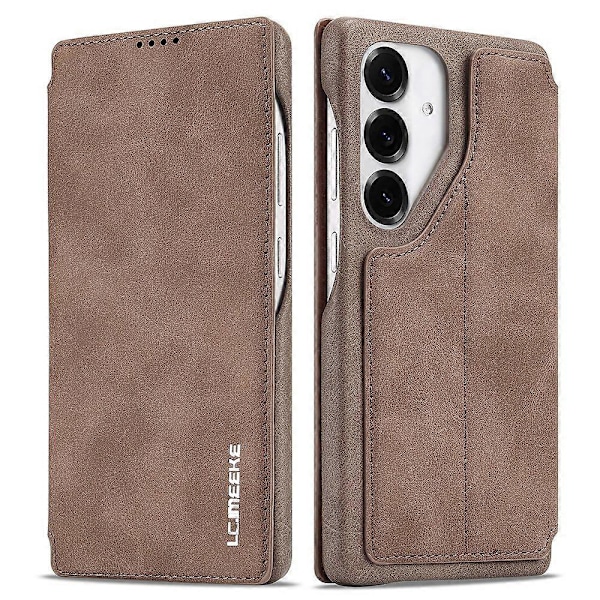 LC.IMEEKE Samsung Galaxy S25 -kotelo, korttipidike, jalusta, nahkainen puhelinkuori Multicolor Coffee
