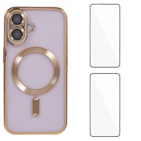 iPhone 16 Plus Magneettikotelo WANLONFENG Galvanoidulla TPU-kuorella ja linssisuojalla + 2 kpl karkaistua lasia Multicolor Gold