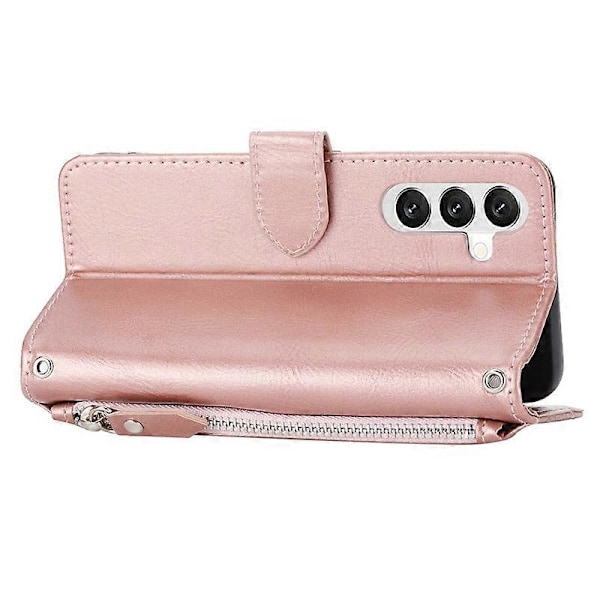 Til Samsung Galaxy S23 FE Etui Lynlås Pung PU Læder Støtteben Mobiltelefon Cover med 2 Stropper Multicolor Style D