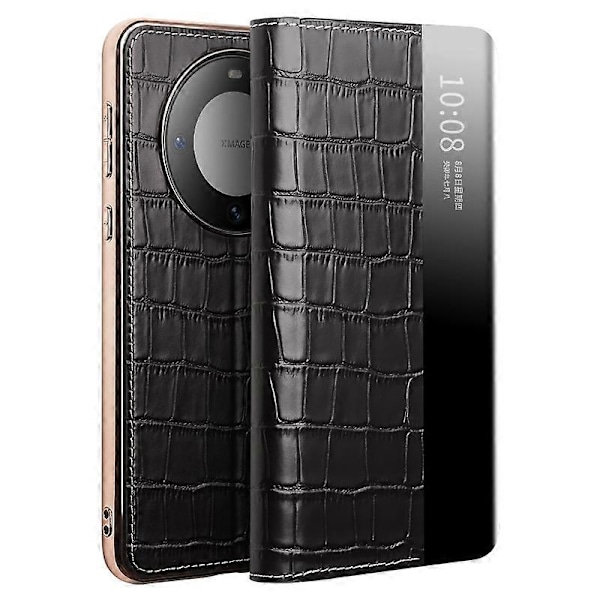 QIALINO Fodral för Huawei Mate 60 Äkta Läder Visningsfönster Stötsäkert Flip Telefonskal Multicolor Style B