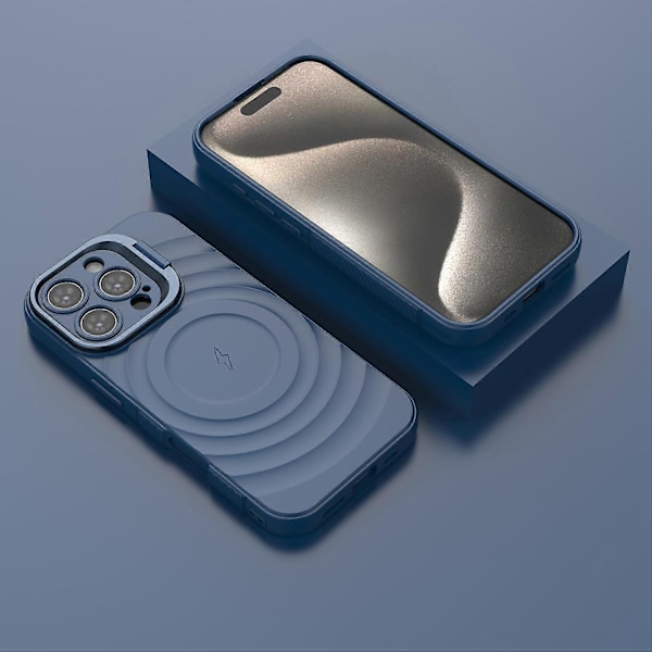 Magnetisk PC Kickstand TPU Telefon Cover med Bølge Tekstur til iPhone 16 Pro - Multicolor Blue