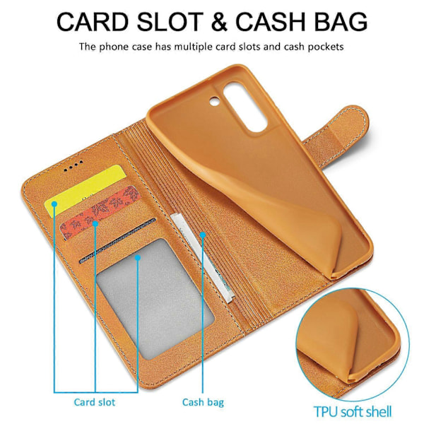LC.IMEEKE Lommebokdesign Lær Shell Telefon Stativ Deksel for Samsung Galaxy S21 FE Multicolor Style D
