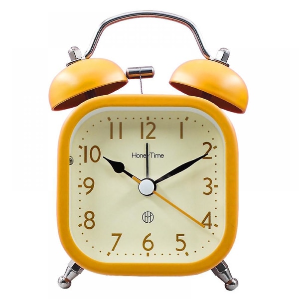 Väckarklockor för sovrum, fyrkantig väckarklocka, studentheminredning skrivbordsklocka (gul)