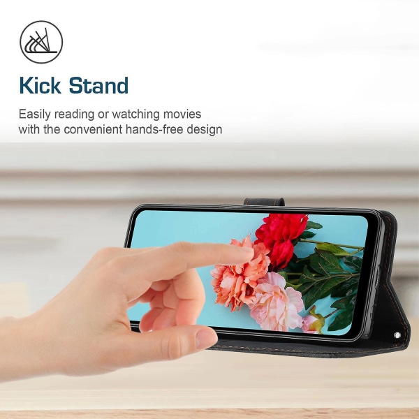 För Xiaomi Redmi A1 4g / A2 4g Skin-touch läder phone case linjer med tryckt stativ Cover Black