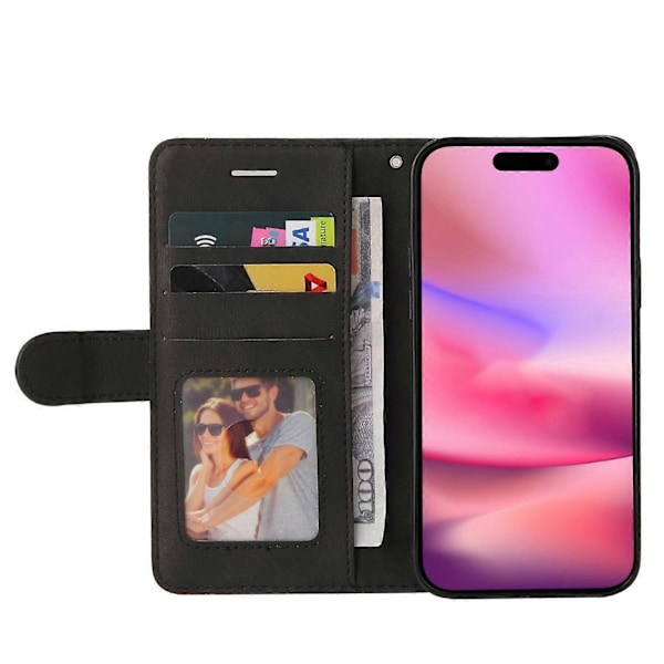 KT Læder Serie-1 Til iPhone 16 Etui Farvesplejsning Tegnebog PU Læder Telefon Cover Multicolor Style A