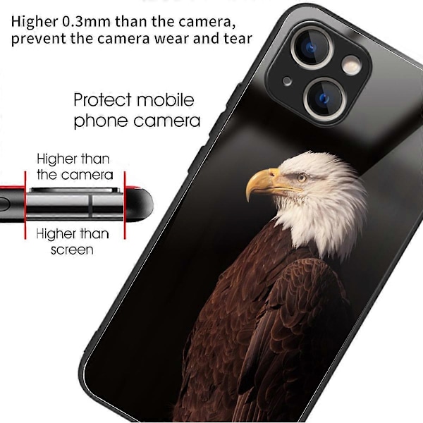 För iPhone 15 Plus Härdat Glas Skal TPU Kant Telefonskydd Multicolor Eagle