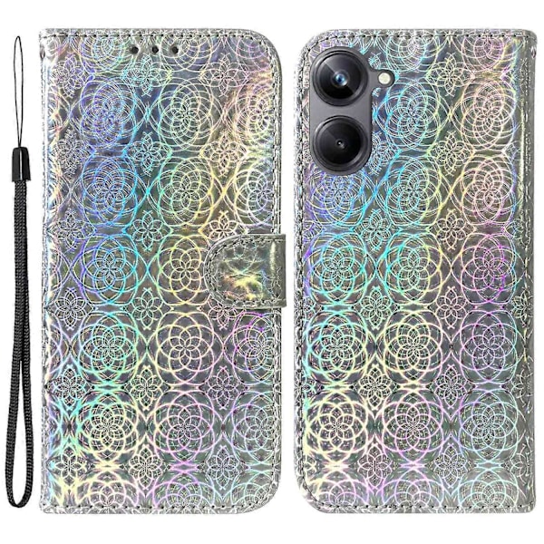 PU læder folio etui med blændende blomstermønster og stativ til Realme 10 Pro 5G Multicolor Style B