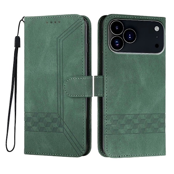Mobilskal för iPhone 17 Pro med rem, präglat PU-läder, plånboksställ Multicolor Blackish Green