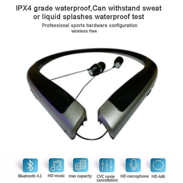 Bluetooth hörlurar, trådlöst nackband Sportheadset-svart