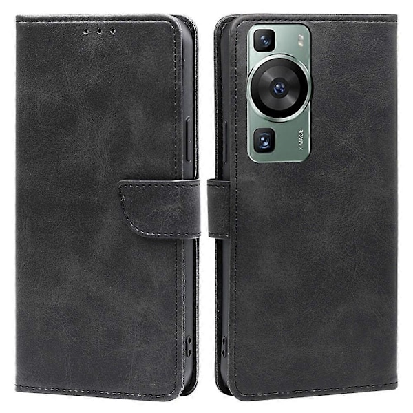 Lærstativdeksel for Huawei P60/P60 Pro, Kalveskinntekstur Lommebok Flip Telefondeksel