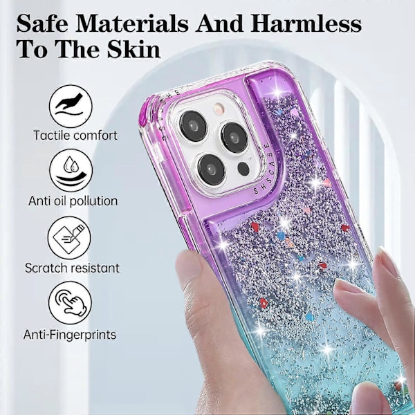 Til iPhone 13 Pro 6,1 tommer mobiltelefonetui TPU+PC Anti-drop Gradient Flydende Kviksandsskal Multicolor Purple+Light Blue