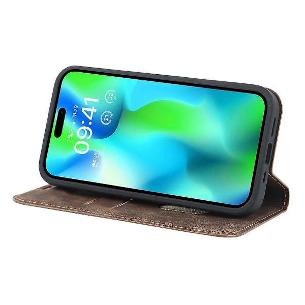 Til iPhone 14 Pro Max Etui PU Læder RFID Blokerende Magnetisk Auto-absorberende Cover Multicolor Light Brown