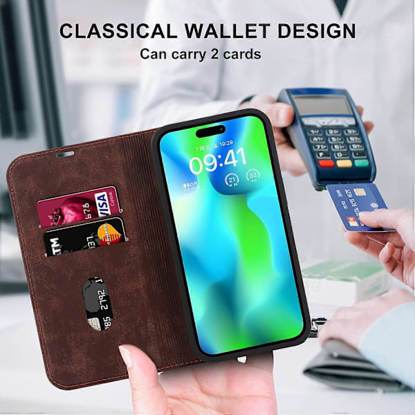 Til iPhone 14 Pro Max Etui PU Læder RFID Blokerende Magnetisk Auto-absorberende Cover Multicolor Dark Brown