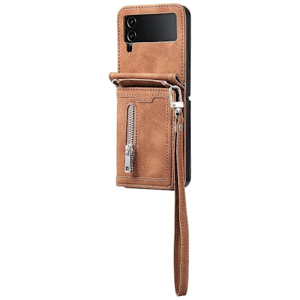 Samsung Galaxy Z Flip4 5G -kotelo korttipidikkeellä, PU-nahkainen jalusta ja puhelinkuori käsiremmin kanssa Multicolor Style C